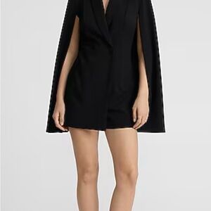 Express Black Cape Blazer Romper Tuxedo Style Open Sleeve Dress M NWT